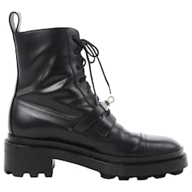 Hermès-Hermes Funk Leather Ankle Boots Kelly Metal Fittings in Black, Size 38.5 EU-Black