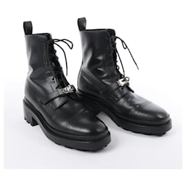 Hermès-Hermes Funk Leather Ankle Boots Kelly Metal Fittings in Black, Size 38.5 EU-Black