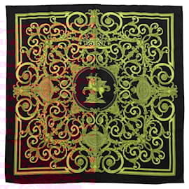 Hermès-Hermès Carré 90 "LES TUILERIES" 100% Silk Scarf in Black x Gold-Black