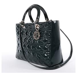 Dior-Christian Dior Lady Dior Large Cannage Patent Leather 2Way Handbag in Green-Green