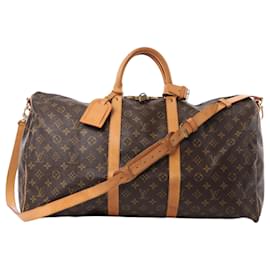 Louis Vuitton-Louis Vuitton Monogram Canvas Keepall Bandoulière 55 Travel Bag M41414-Brown