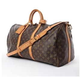 Louis Vuitton-Louis Vuitton Monogram Canvas Keepall Bandoulière 55 Travel Bag M41414-Brown