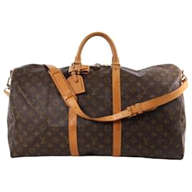 Louis Vuitton-Louis Vuitton Monogram Canvas Keepall Bandoulière 55 Travel Bag M41414-Brown