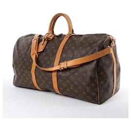 Louis Vuitton-Louis Vuitton Monogram Canvas Keepall Bandoulière 55 Travel Bag M41414-Brown