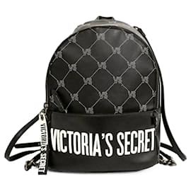 Autre Marque-Victoria's Secret PU leather monogram logo backpack in black-Black,White