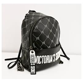Autre Marque-Victoria's Secret PU leather monogram logo backpack in black-Black,White