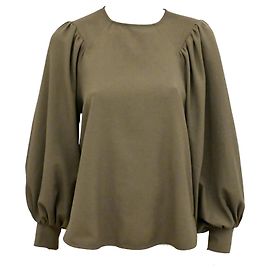 Ganni Bluse mit Puffärmeln in khaki-olivgrün Größe S Grün Khaki