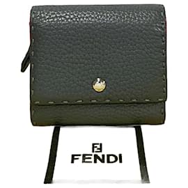 Fendi-Porte-monnaie mini bifold Selleria en cuir Fendi-Gris