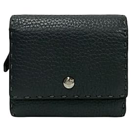 Fendi-Fendi Leather Selleria Bifold Mini Wallet Coin Case-Grey