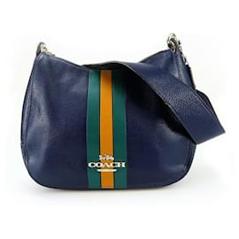 Coach-USED COACH Leather Shoulder Bag F80643 Navy-Blue