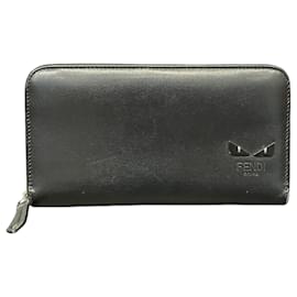 Fendi-Fendi Monster Leather Round Zip Wallet-Black