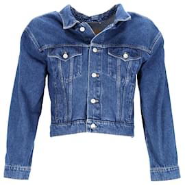 Balenciaga Buttoned Cropped Jacket in Blue Cotton Denim Blue Light blue