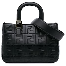 Fendi-Fendi Black Small Zucca Embossed Nappa FF 1974 Tote-Black