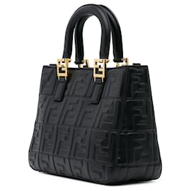 Fendi-Fendi Black Small Zucca Embossed Nappa FF 1974 Tote-Black