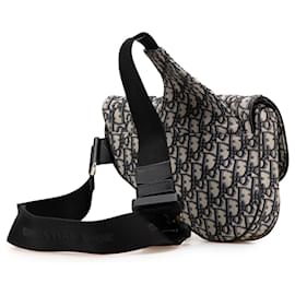 Dior-Dior Blue Oblique Canvas Saddle Crossbody-Blue