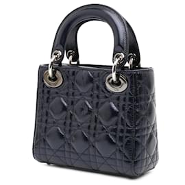 Dior-Dior Blue Mini Crinkled Calfskin Cannage Lady Dior-Blue,Navy blue