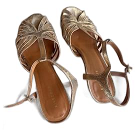 Autre Marque-Rivecour cracked leather sandals-Golden
