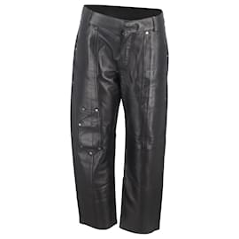Chloé- Chloé  Pocket Detail Wide-Leg Trousers in Black Leather-Black