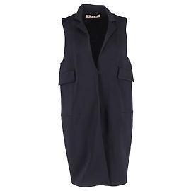 Marni Single-Breasted Sleeveless Trench Coat in Navy Blue Wool Blue Navy blue