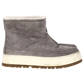 Prada Shear Lined Winter Ankle Boots in Grey Suede White Cream