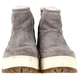 Prada- Prada Shear Lined Winter Ankle Boots in Grey Suede-Grey