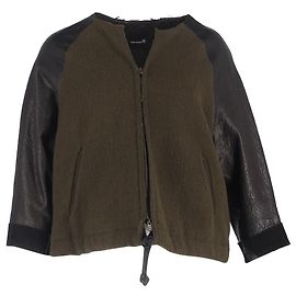 Jaqueta com zíper Isabel Marant em lã e couro verde-oliva e preto Verde Verde oliva