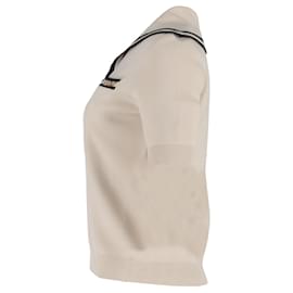 Gucci- Gucci Horsebit Chai Detail Polo Shirt in Cream Wool-White,Cream