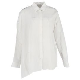 Jil Sander Asymmetric Button-Down Shirt in White Linen White Cream