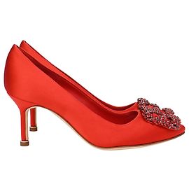 Manolo Blahnik Hangisi 70 Pompes en Satin Rouge Rouge