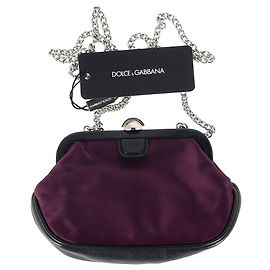 Bolsa clutch com corrente e fecho Dolce & Gabbana em seda roxa escura Roxo