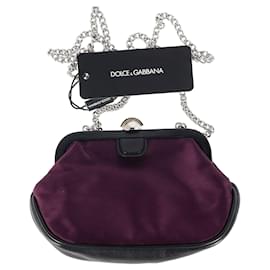 Dolce & Gabbana- Dolce & Gabbana Clasp Chain Clutch Bag in Dark Purple Silk-Purple