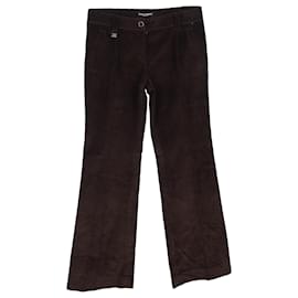 Dolce & Gabbana- Dolce & Gabbana Wide-Leg Trousers in Brown Corduroy-Brown,Red