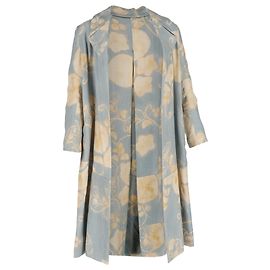 Trench floreale Dries Van Noten in cotone blu e giallo Blu Blu chiaro