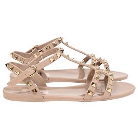 Valentino Garavani Valentino Rockstud Flat Sandals in Beige Rubber Beige