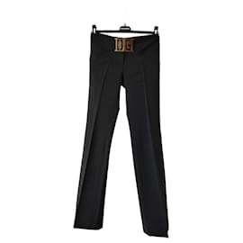 Dolce & Gabbana-DOLCE & GABBANA WOOL PANTS WITH LOGO PATCH.-Black
