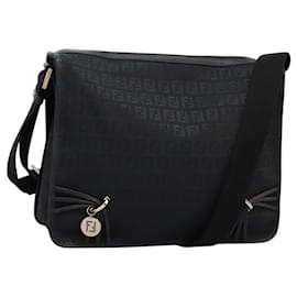 Fendi-FENDI Zucchino Canvas Shoulder Bag Black Auth PP376-Black