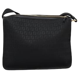 Fendi-FENDI Zucchino Canvas Shoulder Bag Black Auth PP376-Black