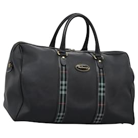 Autre Marque-Burberrys Boston Bag Leather Navy Gold Auth ti2841-Golden,Navy blue