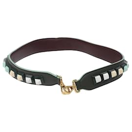 Fendi-FENDI Shoulder Strap Leather Green Gold Auth MY143-Golden,Green