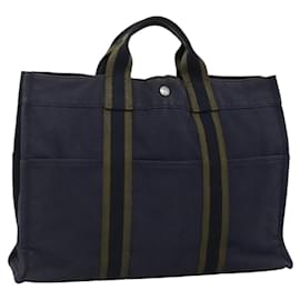 Hermès-HERMES Fourre Tout MM Sac à Main Toile Marine Auth ti2836-Bleu Marine