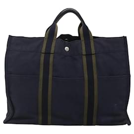 Hermès-HERMES Fourre Tout MM Sac à Main Toile Marine Auth ti2836-Bleu Marine