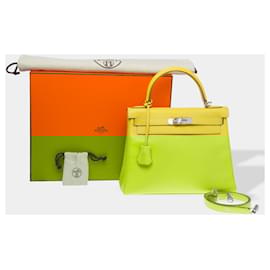 Hermès-HERMES Kelly 28 Bag in Yellow Leather - 102593-Yellow