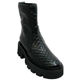 Autre Marque-Freda Salvador Black Woven Leather Darla Lug Sole Boots-Black