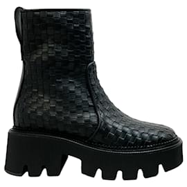 Autre Marque-Freda Salvador Black Woven Leather Darla Lug Sole Boots-Black