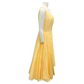 Alexander Mcqueen-Alexander McQueen Pale Yellow 2020 Sleeveless V-Neck Asymmetric Cotton Midi Dress-Yellow