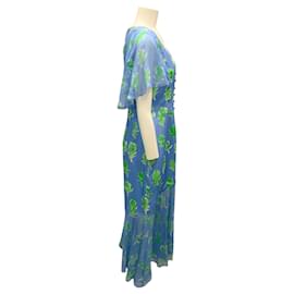 Prabal Gurung-Prabal Gurung Sky Blue / Grass Flutter-Sleeve Silk Cocktail Dress-Blue