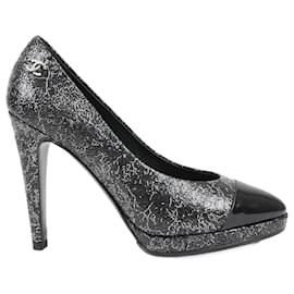 Chanel-Chanel Coco Mark Leather Heels Black × Silver G29571, Size 36 EU-Black