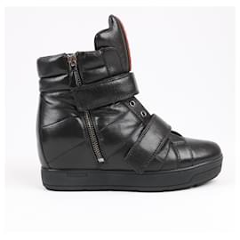Prada-PRADA Sport Leather High-top Sneakers in Black 3TZ047, Size 36.5 EU-Black