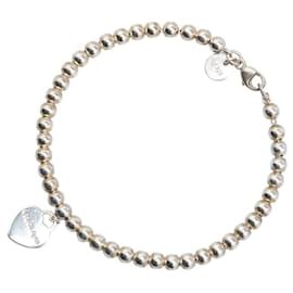 Tiffany & Co-Pulseira de contas com tag de coração em prata Tiffany & Co-Prata,Metálico