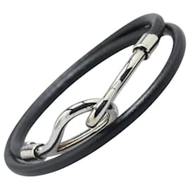 Yves Saint Laurent-Hermes Leather Metal Jumbo Bracelet-Black